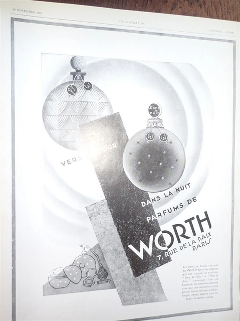 WORTH parfums Vers le Jour et Dans la Nuit publicité papier ILLUSTRATION 1928