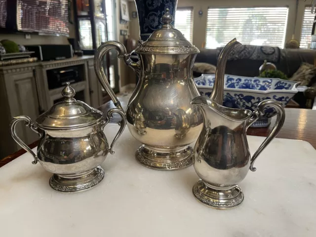 Camille International Silver Tea/Coffee Set with Sugar and Cream Service