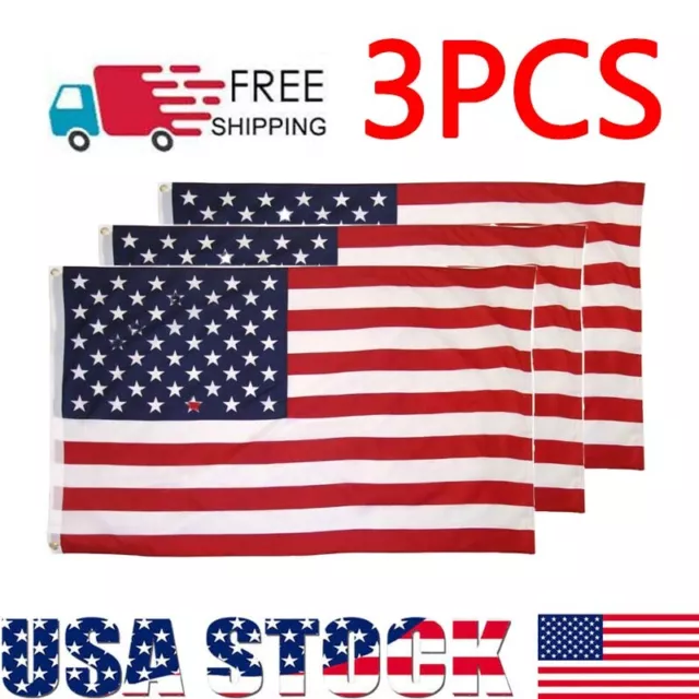 3x5 Ft American Flag w/ Grommets - United States Flags - US America - 3 Pack USA