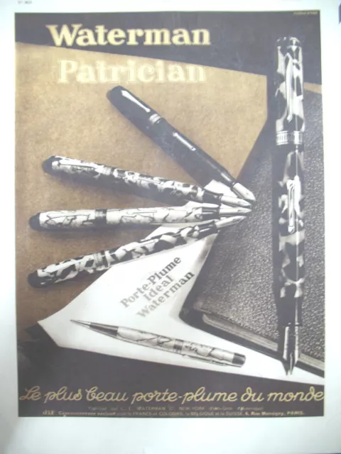 Publicite De Presse Waterman Porte-Plume Patrician French Ad 1931