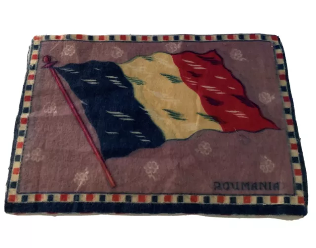 Vintage ANTIQUE Cigar Box Tobacco Flannel Felt ROMANIA FLAG 8" x 5.5"