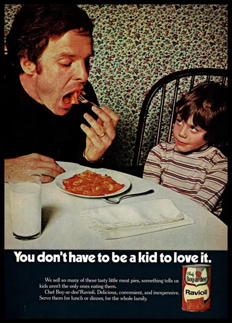 1974 Chef Boy-ar-dee Ravioli Canned Food Father and Son Vintage PRINT AD 1970s