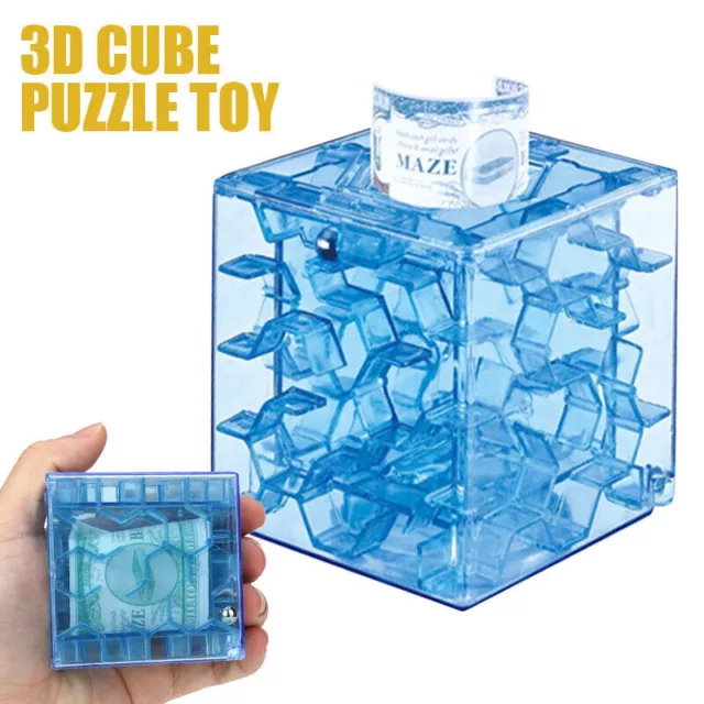 3D Cube Puzzle Money Maze Bank Saving Coin Collection Case Box Fun Brain Game AU