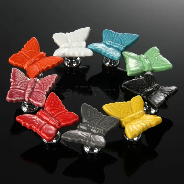 Butterfly Ceramic Door Handle Knob Pull Dresser Cabinet Closet Drawer 39*35*24mm