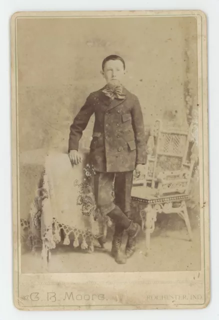 Antique Circa 1880s Cabinet Card Handsome Young Boy in Suit Moore Rochester, IN