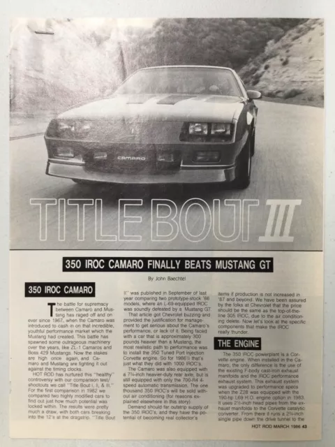 CAM465 Article 1986 Chevrolet 350 IROC vs Mustang GT Mar 1986 3 page