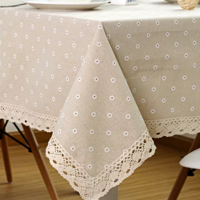 Rectangle Square Tablecloth Table Cover Flower Pattern Dining Table Cloth w/Lace