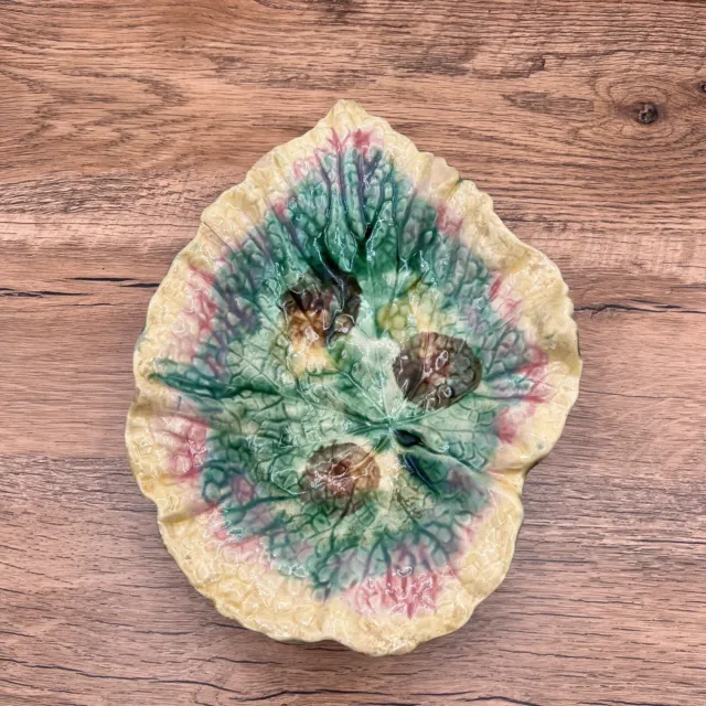 Vintage Griffin Smith & Hill Etruscan Majolica colorful Begonia Leaf Dish AS IS