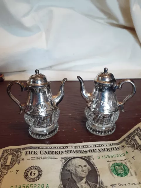 Antique Crystal and Silver/Silverplated Salt and Pepper Shakers