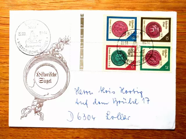 FDC Berlin DDR 1988 Zusammendruck Viererblock Historische Siegel, Farbrand