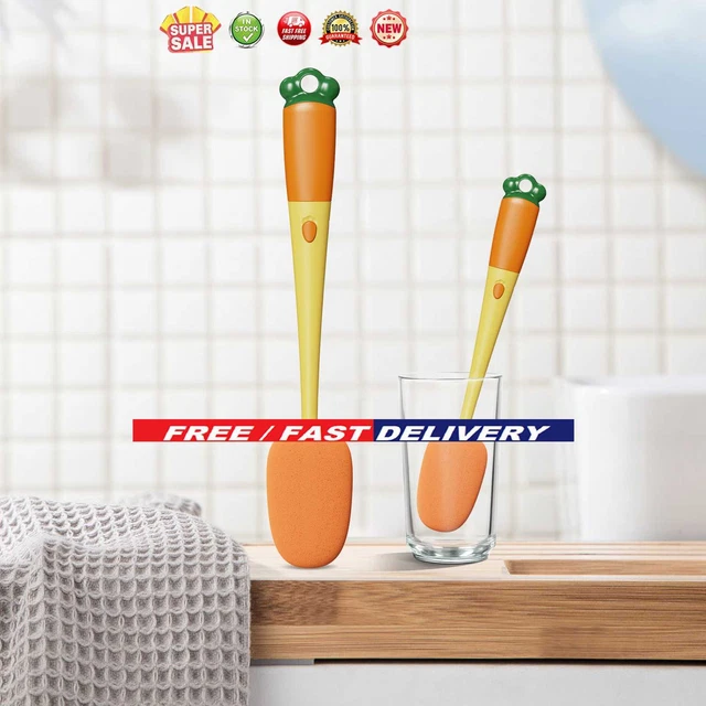 Cepillos de limpieza de copa esponja de mango largo 3 en 1 botellas en forma de zanahoria (B)