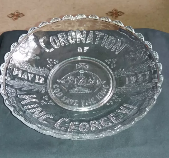 Coronation King George Vi 1937  Pressed Glass Shallow Bowl