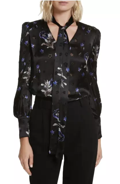 Rebecca Taylor Floral Violet Top, Black Combo, Size 8 - Retail $375