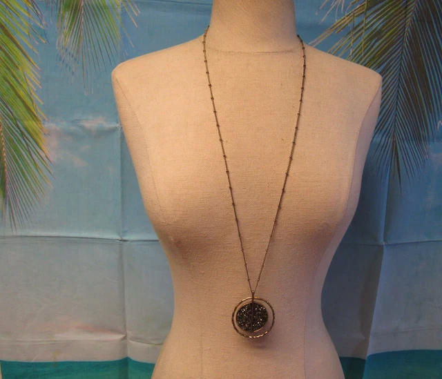 Gold Tone Chain w/ Small Beads & a Double Pendant Necklace 1 w/ Rhinestones 32"