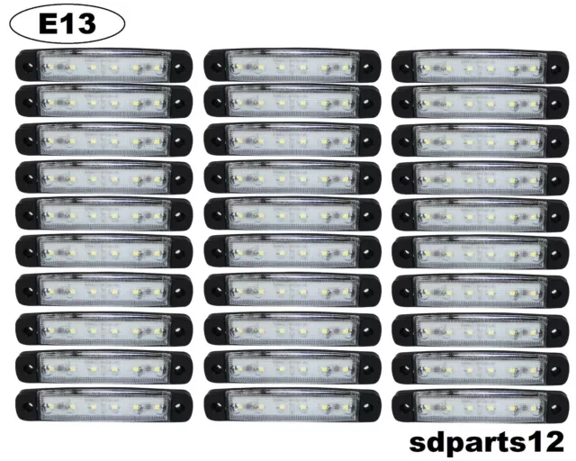 30 X 24 Volts Blanc 6 Led Feux De Gabarit Camion Camper Chassis Remorques