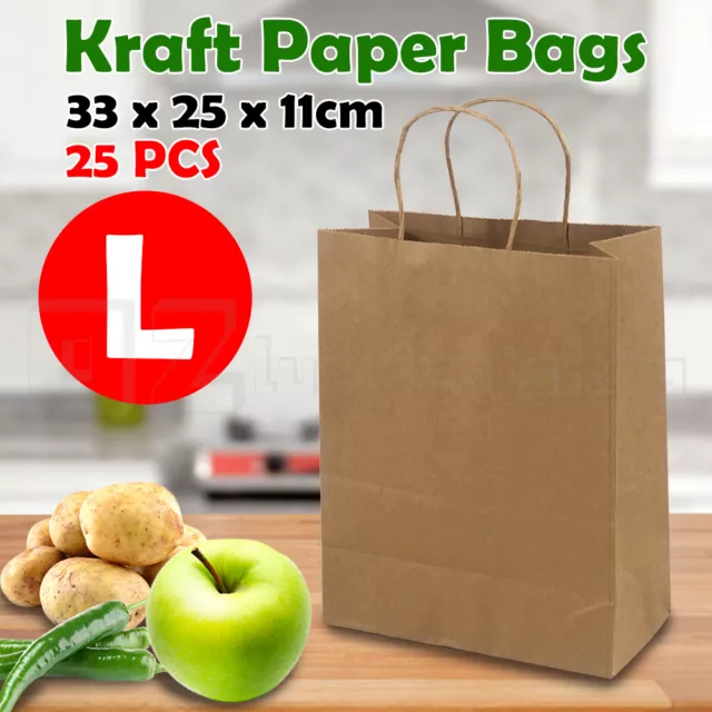 100PC BULK Kraft Paper Bags Brown Gift Shopping Carry Craft Retail Bag Reusable~