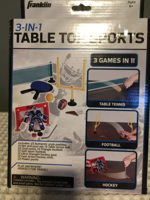 Franklin 3 in 1 Table Top Sports Table Tennis, Football & Hockey Ages 3+ NIB