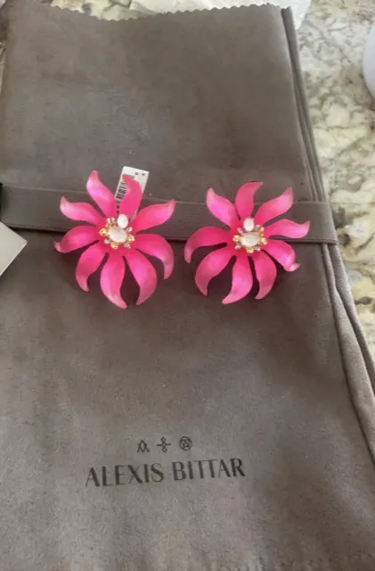 100% Authentic Alexis Bittar Large Magic Magenta Lucite Flower Earrings