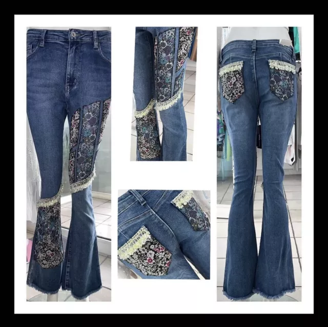 Jeans Hippy,decorato A Mano,pezzo Unico,Tg 40,veste 42,moda,Italia,fashion,trend