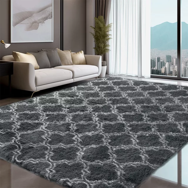 Modern Fluffy Rugs Shaggy Rug Living Room Bedroom Anti-Slip Soft Carpet Mat UK