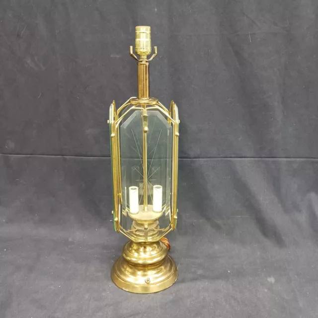 Mid-Century Hollywood Regency Style Brass and Etched Glass Table Lamp