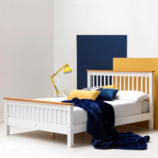 SHAKER SLATTED STYLE White Wooden Bed Frame Single, Double, King