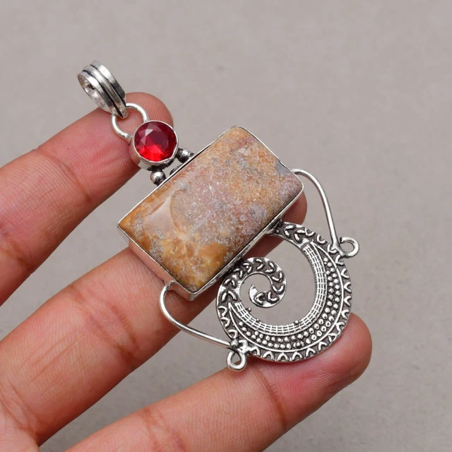Pendentif Fait Main En Argent 925 Avec Quartz Solaire Arc-en-ciel - Bijou Lithothérapie