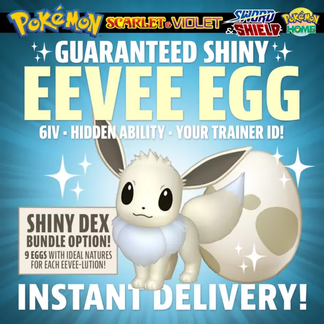 🥇 Pokemon Scarlet and Violet 🥇 All 6IV Shiny Eevee Eeveelution Bundle 9  PCS