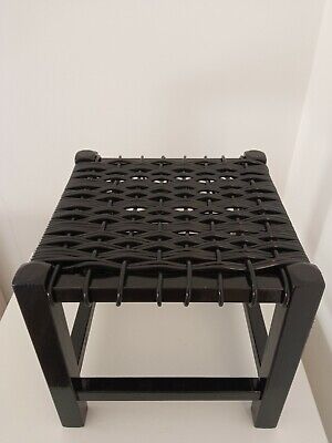 Handcrafted Black PVC Cord Woven Detail Wooden Decorative Stool / Planter Stand 2