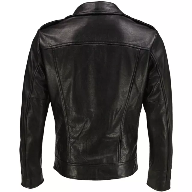 New Mens Brando Sheepskin Black Leather Jacket Asymmetrical  Biker Motorcycle 3