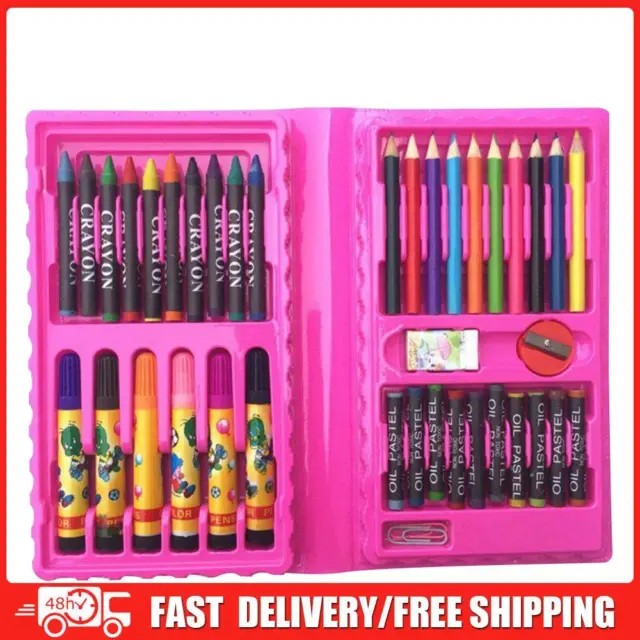Kid Colored Pencil Crayon Watercolors Pens Drawing Board Set (42pcs Pink)