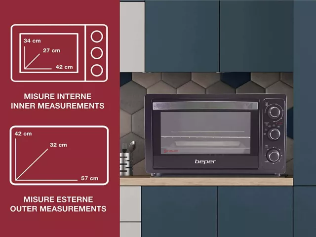 Beper 90.886 Elektrischer Backofen mit 45 Liter Fassungsvermögen und 2000 Watt 2