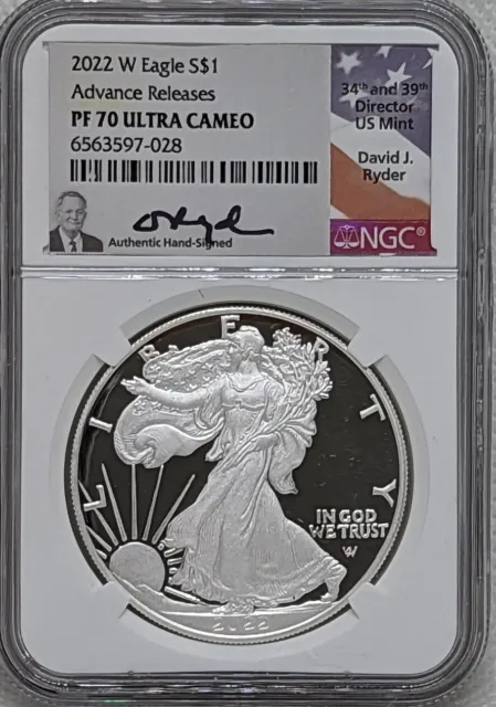 2022 W Silver American Eagle Advance Release NGC PF70 UC Ryder Signature