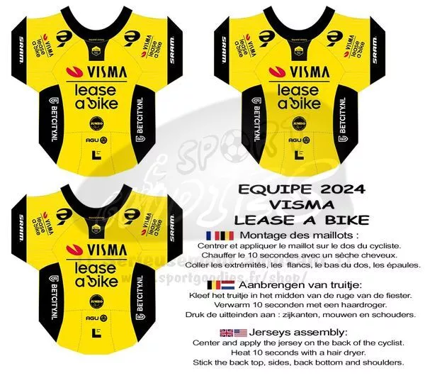 3 maillots stickers pour cyclistes miniatures Equipes 2024 Ech1/32 TDF 2