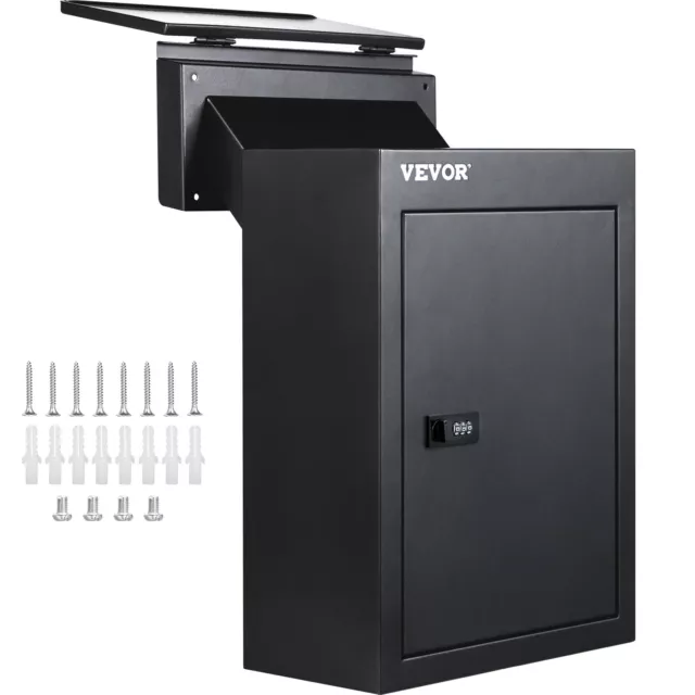 VEVOR Through-the-Wall Black Mailbox Letter Drop Box Adjustable Chute Rainproof