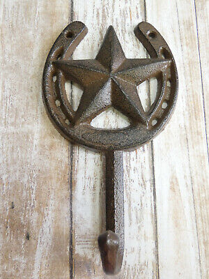 Lucky Horseshoe Texas Star Cast Iron Wall Western Hook For Jackets Hats Leashes