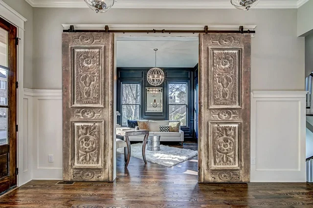 Hand-Carved Authentic Door Antique Barn Door Custom Size Interior Sliding Single