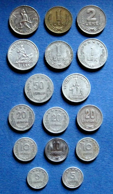 1964 - 1989 ALBANIA COIN 5, 10, 20, 50 QINDARKA 1,2 LEK Albanian socialis PERIOD