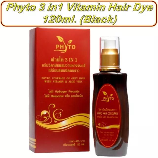 Phyto 3 in1 Vitamin Hair Dye Cover white hair naturally 120ml. (Black)