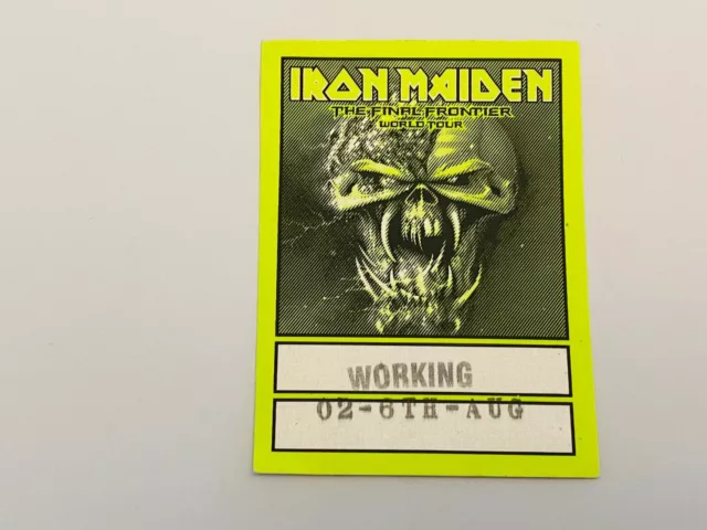 Iron Maiden Rare Official 2010/11 The Final Frontier World Tour Back Stage Pass