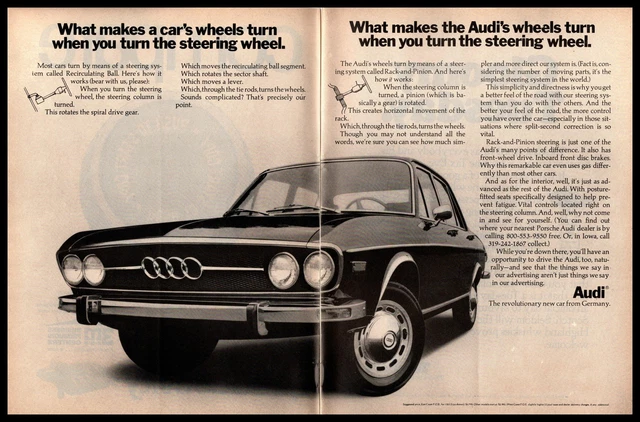 1970 Audi 100 LS 4-Door Sedan 4-Cylinder Rack & Pinion Steering 2-Page Print Ad