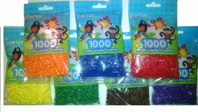 Perler Beads 7 x 1,000 Dark Blue, Dark Green, Red, Orange, Yellow, Purple, Brown