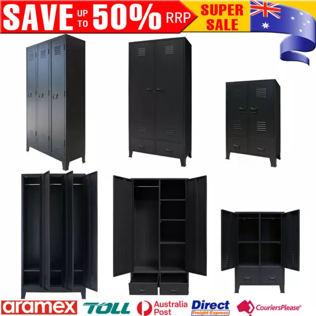Industrial Metal Wardrobe Cabinet Storage Cupboard Organiser Drawers Lockable
