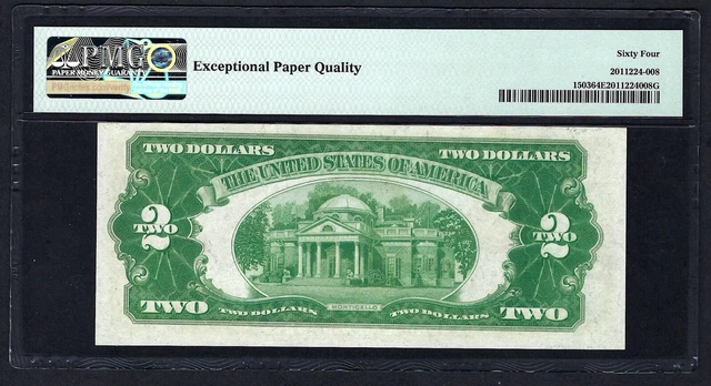 "Key Note" 1928B $2  Fr-1503  ♚♚Red-Seal♚♚  Pmg Ch Unc 64 Epq Rare Note!!! 2