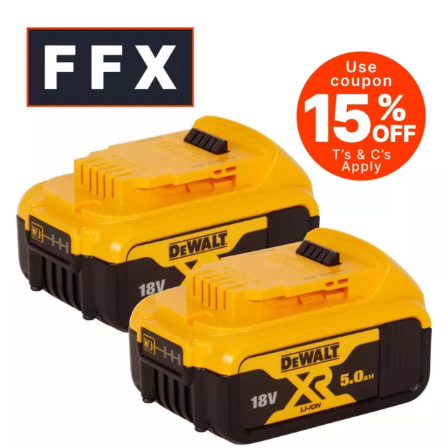 DeWalt DCB184 X2 18V 5Ah XR Li-Ion Batteries Twin pack Long Life Trade DIY 2pk