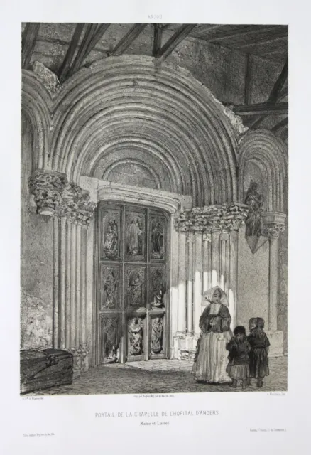 Portail Chapelle de l'Hopital d'Angers Maine et Loire Anjou Lithographie Wismes
