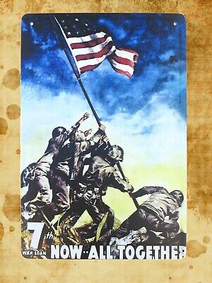 art wall 7th War Loan Now All Together Army Military USA Flag Tin Sign