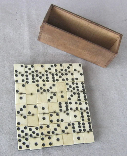 BOITE DOMINOS BOIS & DOMINOS ANCIENS En BOIS LOUPE COLLECTION JEU Ancien D Imgx500 5428