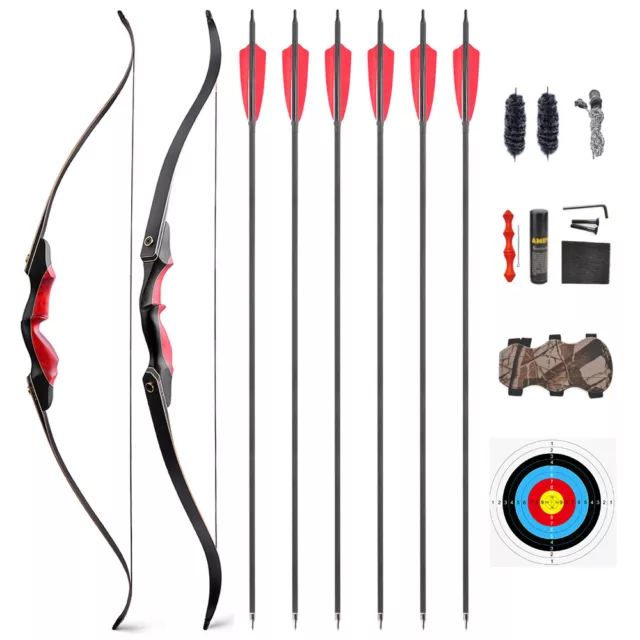 60" Takedown Recurve Bow 25-60lbs Kit Wooden Riser Archery Hunting Target Shoot