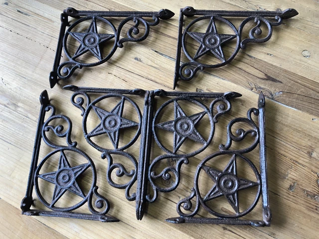 6 Cast Iron Style Star Brackets Garden Braces Shelf Corbels RUSTIC PRIMITIVE